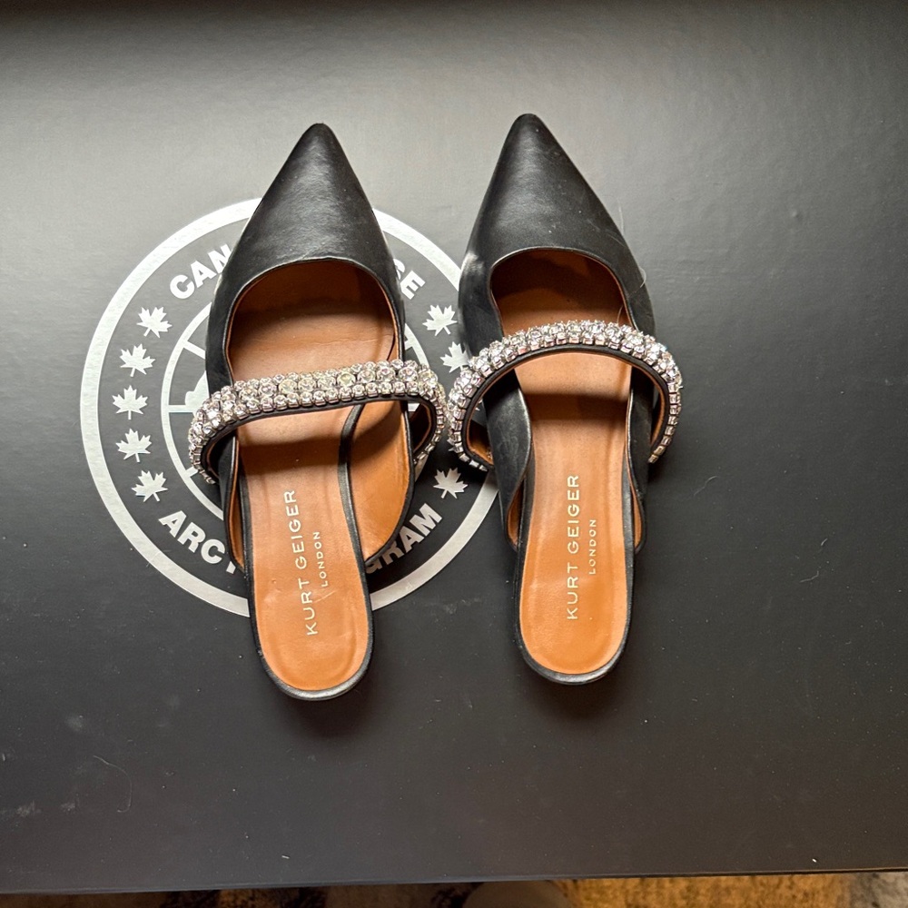Kurt Geiger Black Mules with Crystal Embellishments